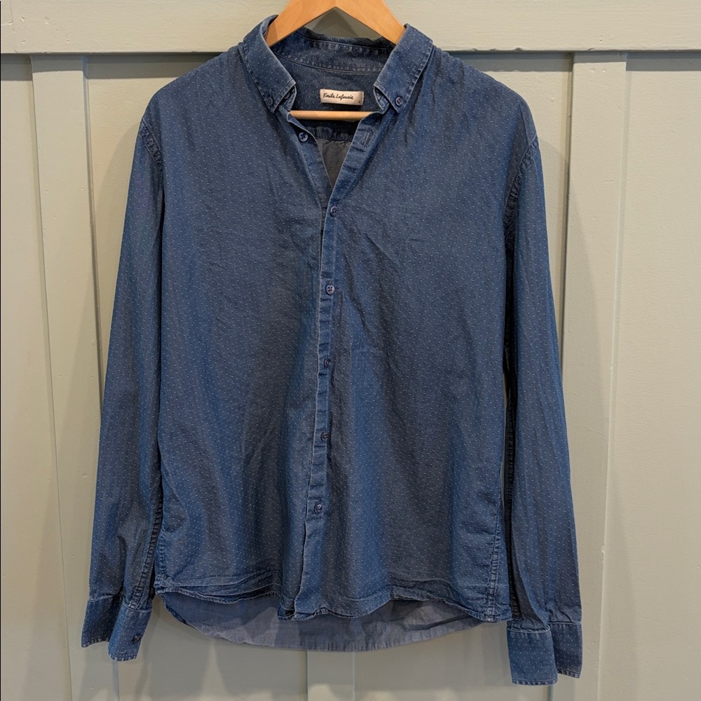 💙 Emile Laflaurie Chambray Embroidered‎ Button-Down –Large 🌿✨